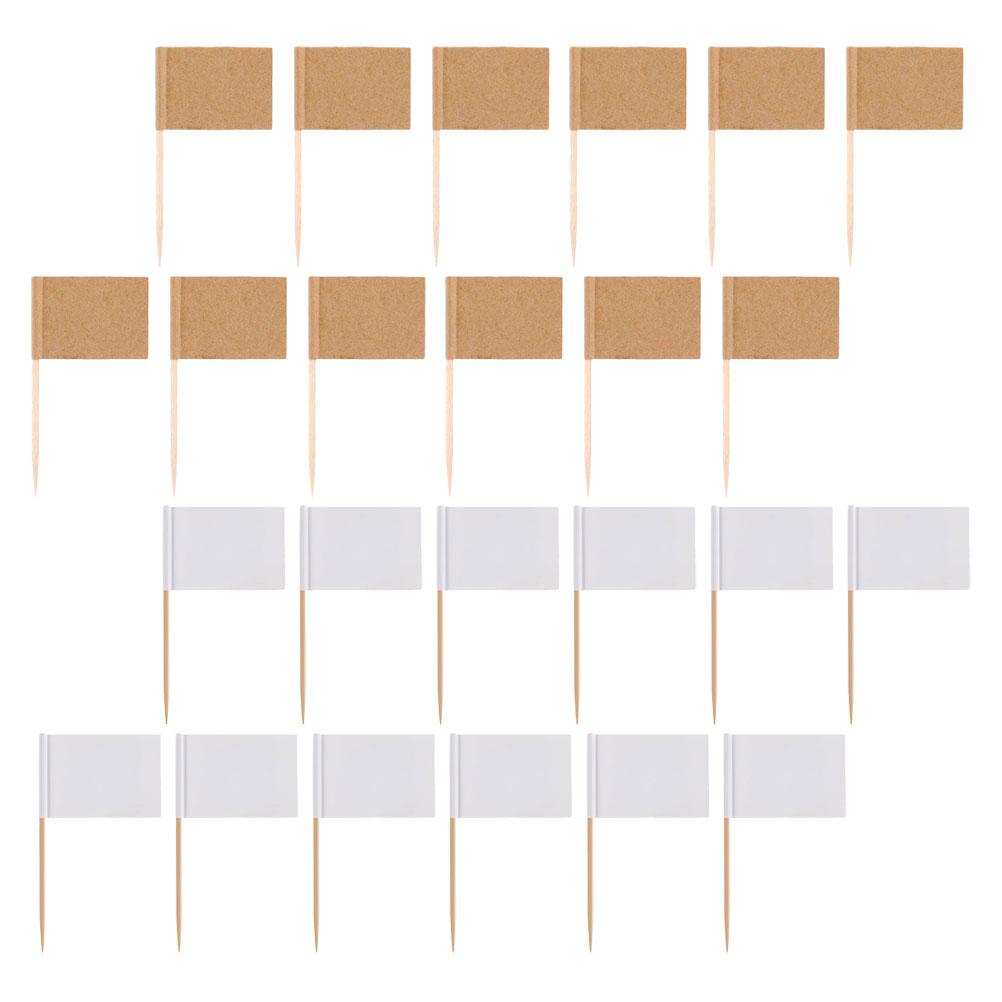 

200 Pcs Wooden Food Toothpick Flags Cake Inserts Blank Dessert Topper Cupcake Picks Party Decoration Bar Tools Kitchen Dining