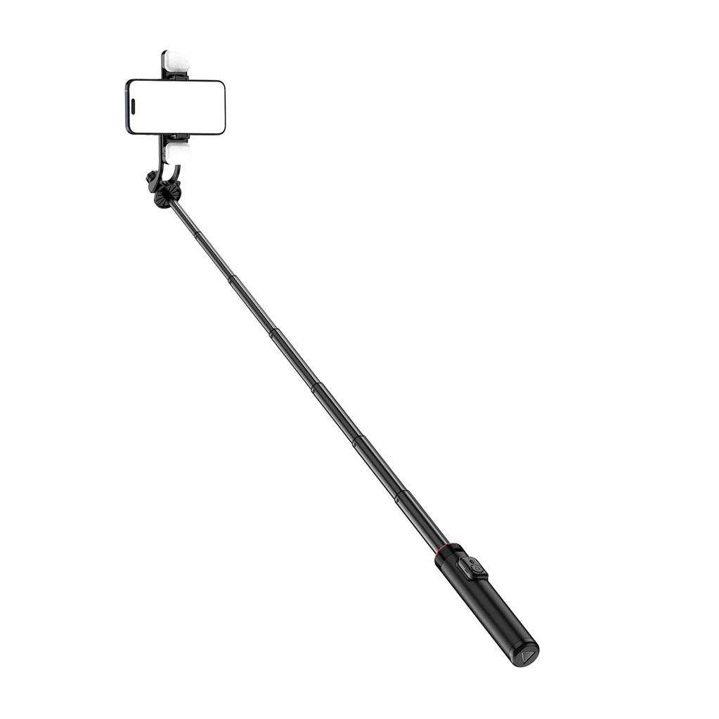Selfie-Stick teleskopisch mit Fernbedienung, 2x LED-Lampe, Handy-Stativständer, 13m Aluminium, schwarz