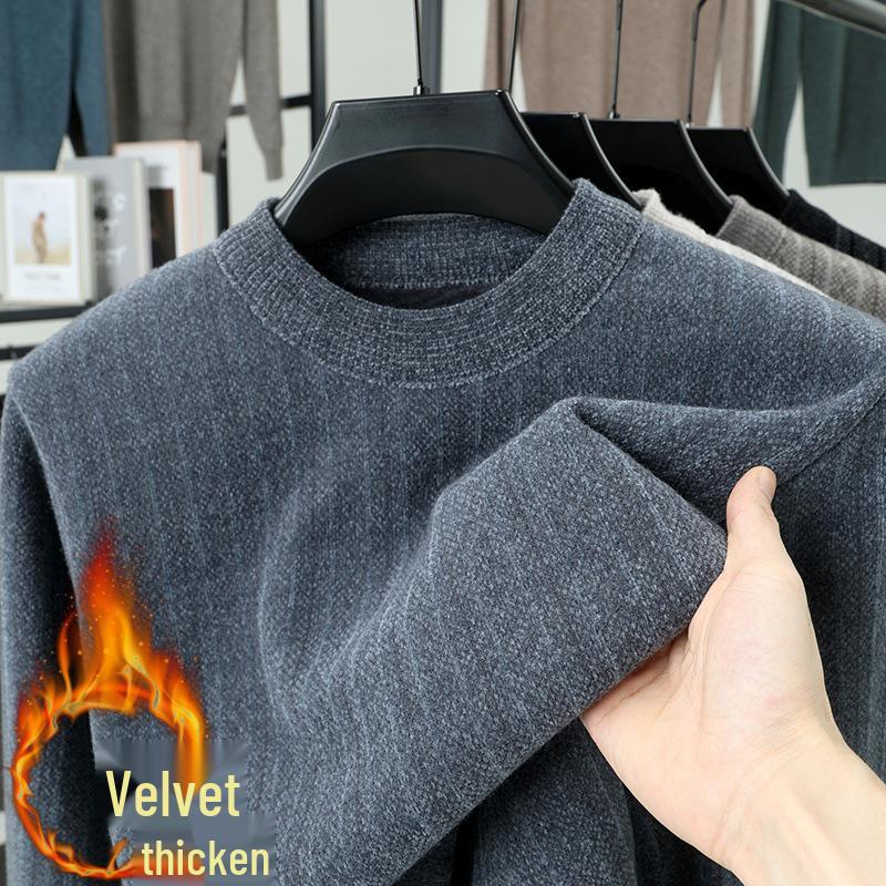 Мужской зимний утолщенный жаккардовый вязаный свитер из норкового бархата, с круглым вырезом, в стиле «папа» XXL