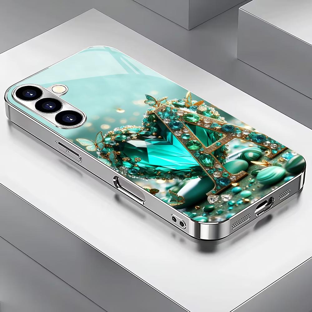 Letter A tempered glass phone case suitable for Samsung Galaxy S26 S25 S24 S23 S22 S20 FE/Ultra/Plus anti drop back cover