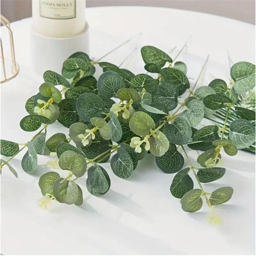 20Pcs Green Color Artificial Eucalyptus Leaves Bendable Realistic Silk Eucalyptus Leaf Widely Use Decoration