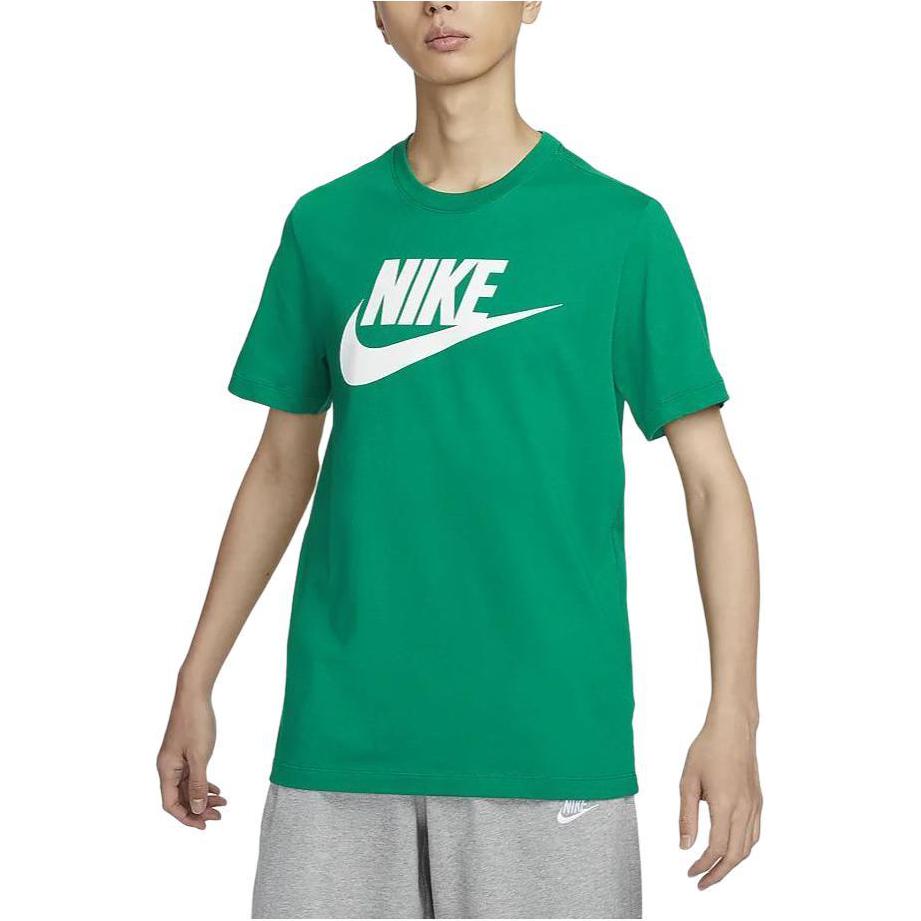 Nike SS24 Logo de Letras Jersey Casual Pulóver Deportivo Suave Cómodo Duradero Clásico Cuello Redondo Camiseta Manga Corta Hombre Camiseta Verde Pavo Real AR5005-365