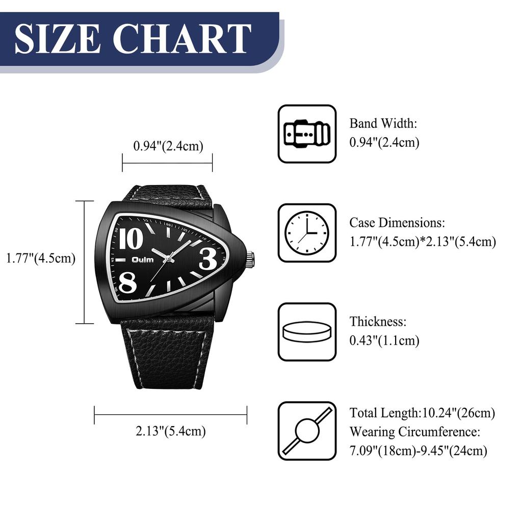 Lancardo Men's Triangular Case Quartz Watch PU Leather Strap Large Arabic Dial Everyday Water Resistant