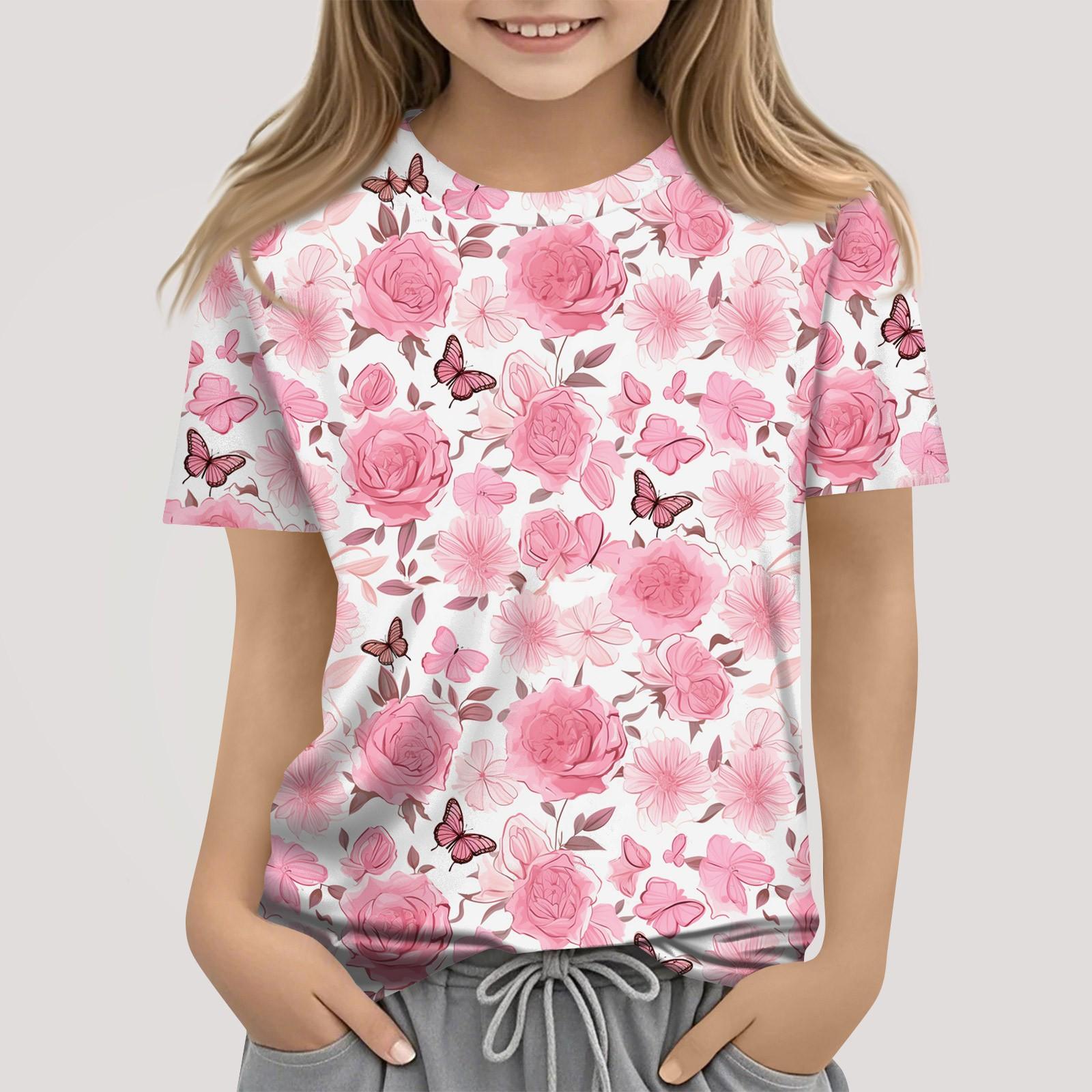 

Футболки для малышей, девочек и мальчиков, детские футболки с короткими рукавами и принтом для мальчиков и девочек 150 розовый