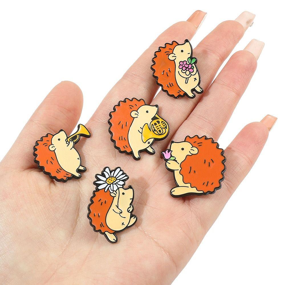 Horn Violin For Kids Enamel Badge Musician Audience Pin Backpack Decoration Cartoon Hedgehog Brooch