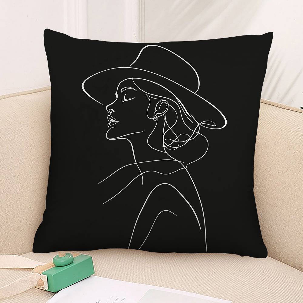 Black White Lines Fashion Woman Pillow Case Plush Fabric Soft Pillowcase Double Sided Print Cushion Cover Household Gifts