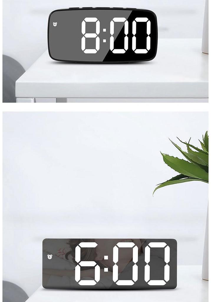 Multi-Function LED Mirror Alarm Clock with Makeup Mirror, Battery or Plug-In Options (Model: 0711-0712)