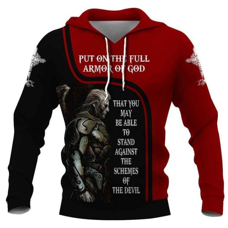 Mens Hooded Sweatshirt With 3D Digital Knight Print Loose Fit Hip Hop Style Fall