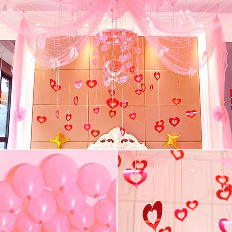100Pcs/Set Balloon and Thread Pendant Hollow Heart-shaped Sequins Wedding Decoration DIY Birthday Party Paper Garland Streamers