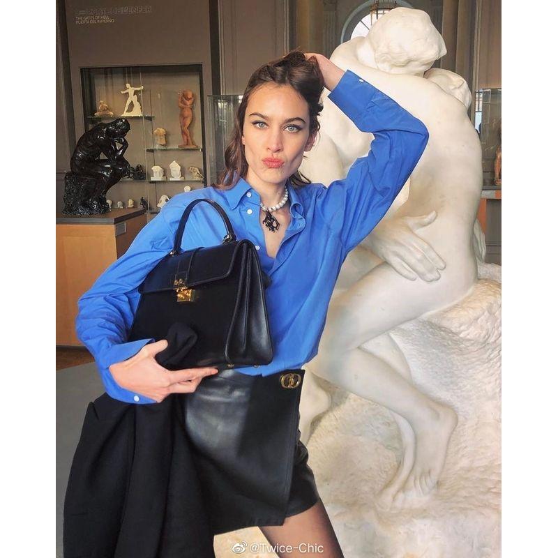 

Stylish Lady Same Style White Collar Blue Cotton Shirt Miss Zhong same style blue shirt New arrival S.