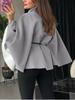 Moda Invernale Donna Stile Elegante Colore Puro Cintura con Cintura Cappotto Mantella in Lana