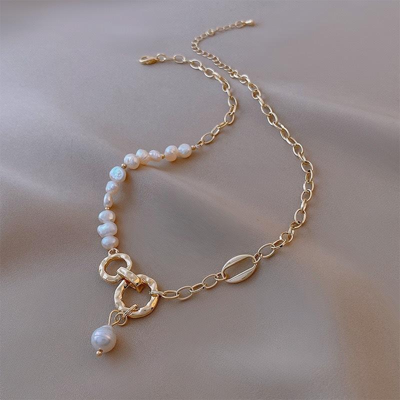 Korean Fashion Round Splicing Freshwater Pearl Clavicle Necklace For Women