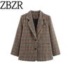 Zbzr Autumn New Women Clothes Western Style Fashion Houndstooth High Sense Plaid Woolen Blazer Outerwear