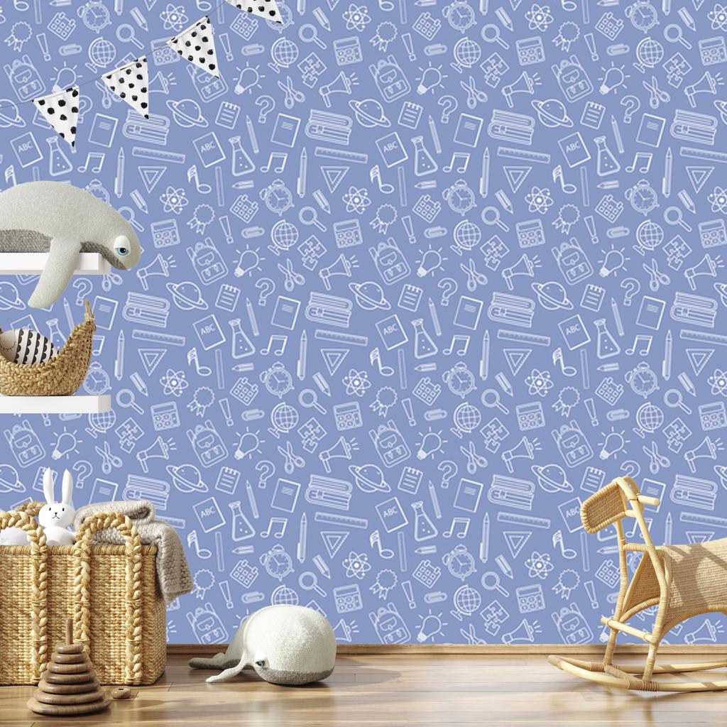 Wallpaper School Supplies Blue and Azure for Living Room and Bedroom 50x1000