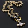 Men's Gold Viking Dragon Head Steel Thor's Hammer Necklace
