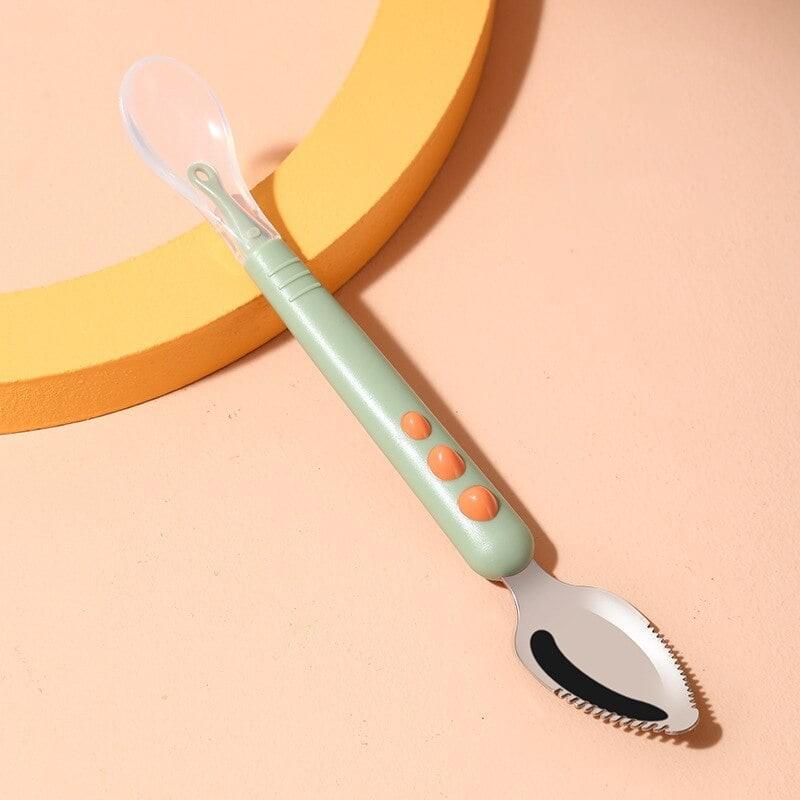 Baby Double Head Scraping Fruit Spoon Double-ended Silicone Stainless Steel Children's Tableware Toddler Complementary Tableware