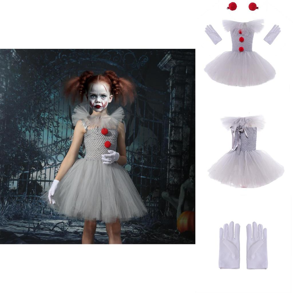 Entzückendes Cartoon-Clown-Kleidungsset für die Halloween-Party von Mädchen