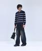 IRONYPORNO WHITELINE 86-Iroj365 Open-Neck Striped Long-Sleeve Knit Blue