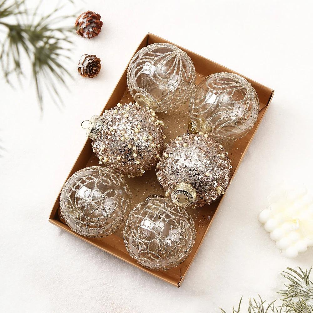 

6PCS 8cm Christmas Ball Set Gillter Xmas Baubles Exquisitely Christmas Tree Balls Party шампанського