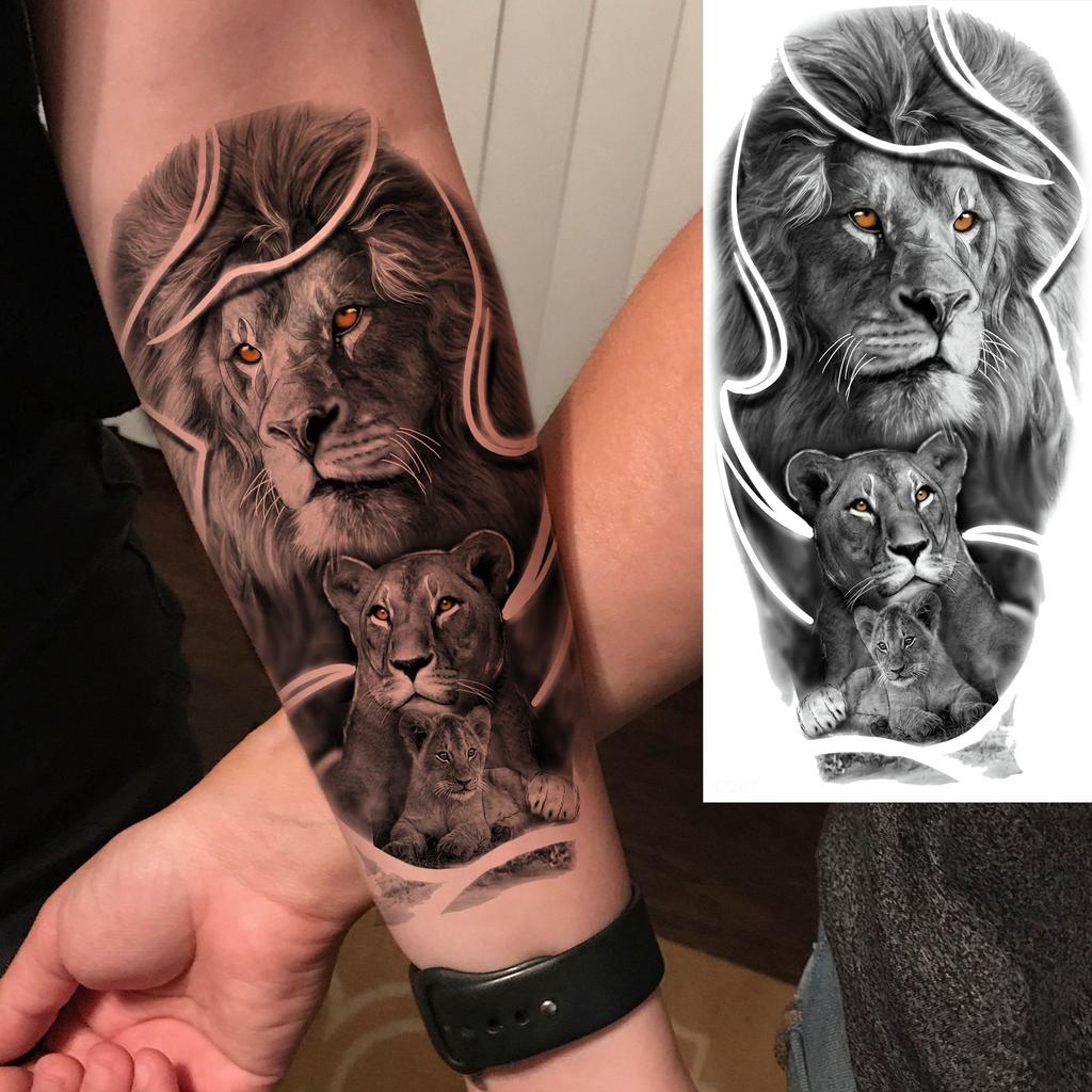 1 Sheet Fierce Tiger Lion Dragon Temporary Tattoos For Men Women Waterproof Wolf Skull Tatoos Long Lasting  Fake Tattoo Stickers