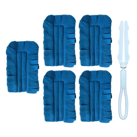 

5Pcs Dust Duster Microfiber Cloth Reusable Duster Electrostatic Cleaning Pads Detachable Replaceable Heads Household Cleaning Accessory синий