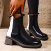 Round Toe Booties New Sleeve Soft Sole Non-slip Block Heel Leather Shoes for Autumn and Winter
