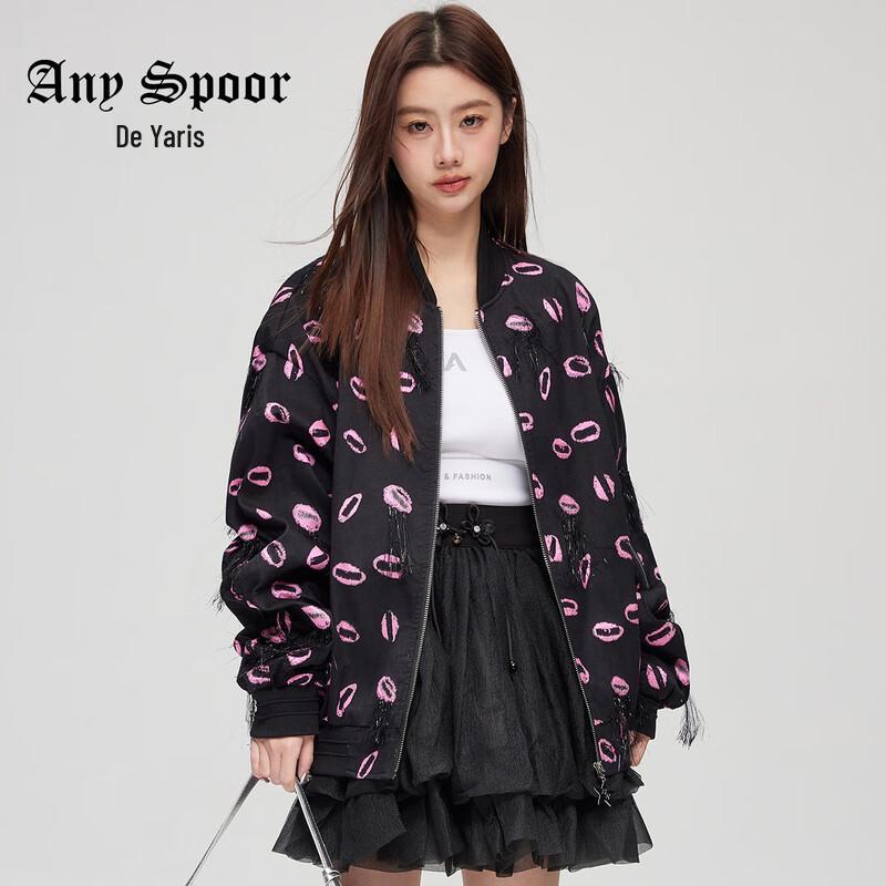 

ANY SPOOR Women s Printed Loose Fit Long Sleeve Baseball Jacket 84C109 L
