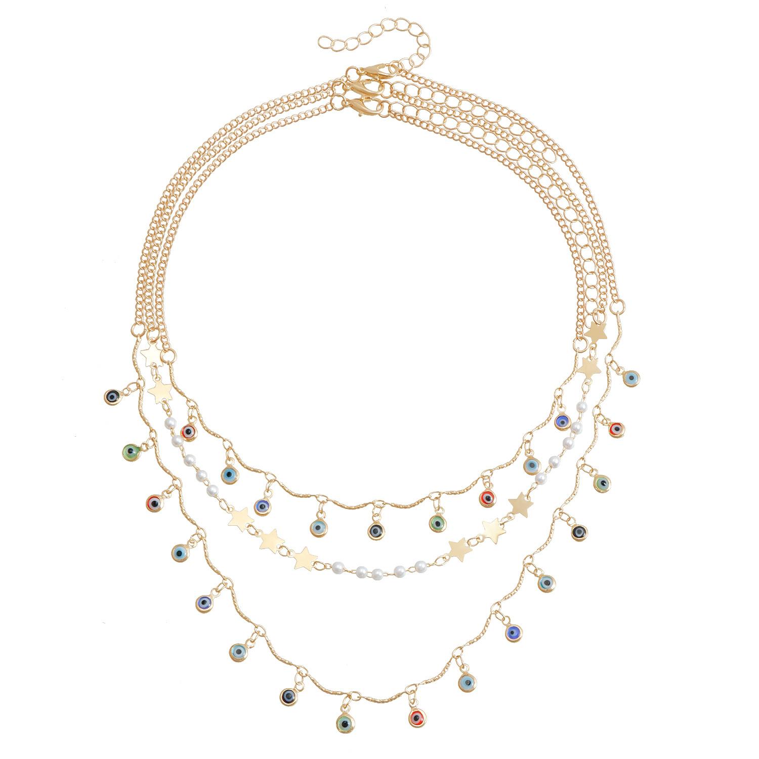 

Аксессуары Ретро Эмаль Глаз Демона Пентаграмма Цепочка на Ключицу Легкая Роскошь Премиум Многослойное Ожерелье