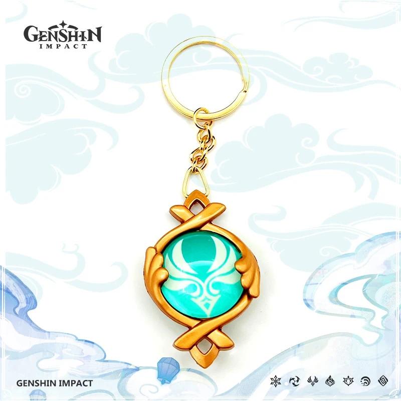 New Teyvat Vision Fontaine Water God Focalors Lyney and Lynette Keychain Luminous 7 Element Eye Of God Toy KeyRing