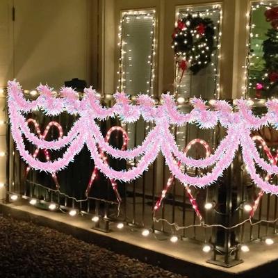 1-10PCS  Pink Tinsel Garland Metallic Glitter Decorative Hanging Strip Shiny Party Ornament for ChristmasBirthday Home Decor