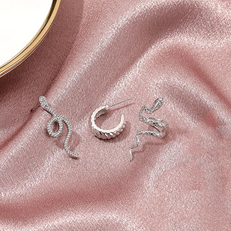 3pcs/set Women Stud Earrings Set Silver Color Snake Shape Earrings European Hiphop Style Earrings Personality Ear JewelryGood product
