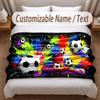 Soccer Theme Soft Blanket Personalized Custom Name Text Print Warm Blanket Home Sofa Bedroom Decor