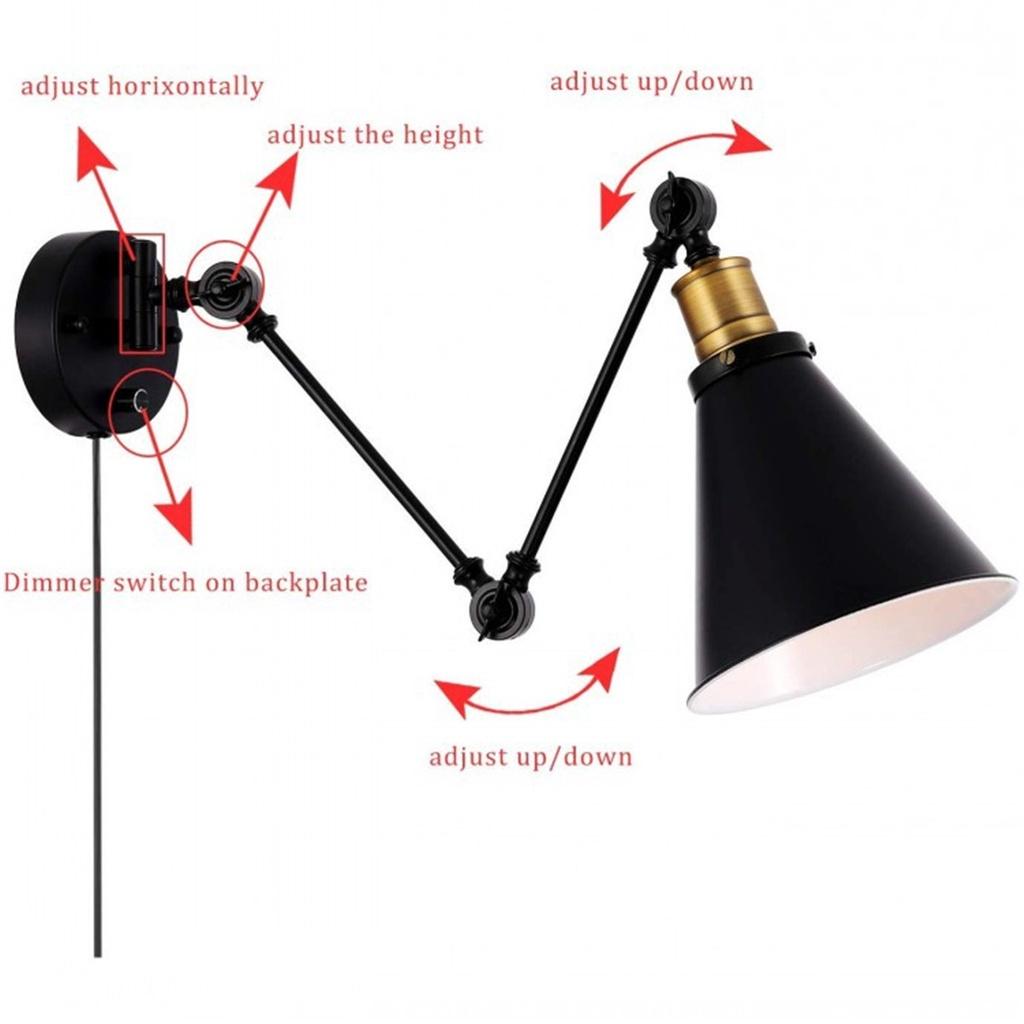 E27 60W 110-220V Loft Industrial Wall Lamps Retro Bed Bedside Light Black Adjustable Vintage LED Wall Light