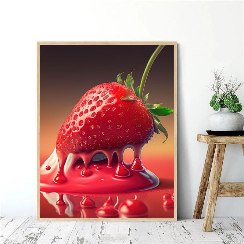 Strawberry Fruit Poster Abstract Red Strawberries Juice Canvas Painting Wall Art for Kitchen Orchard Living Room Home Decor