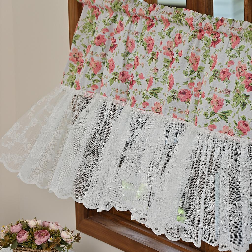 1pc Vintage floral patterns Short Curtain, Lace Splicing Window Curtains for Kitchen, Bathroom, Living Room, Bedroom, Home Decor
