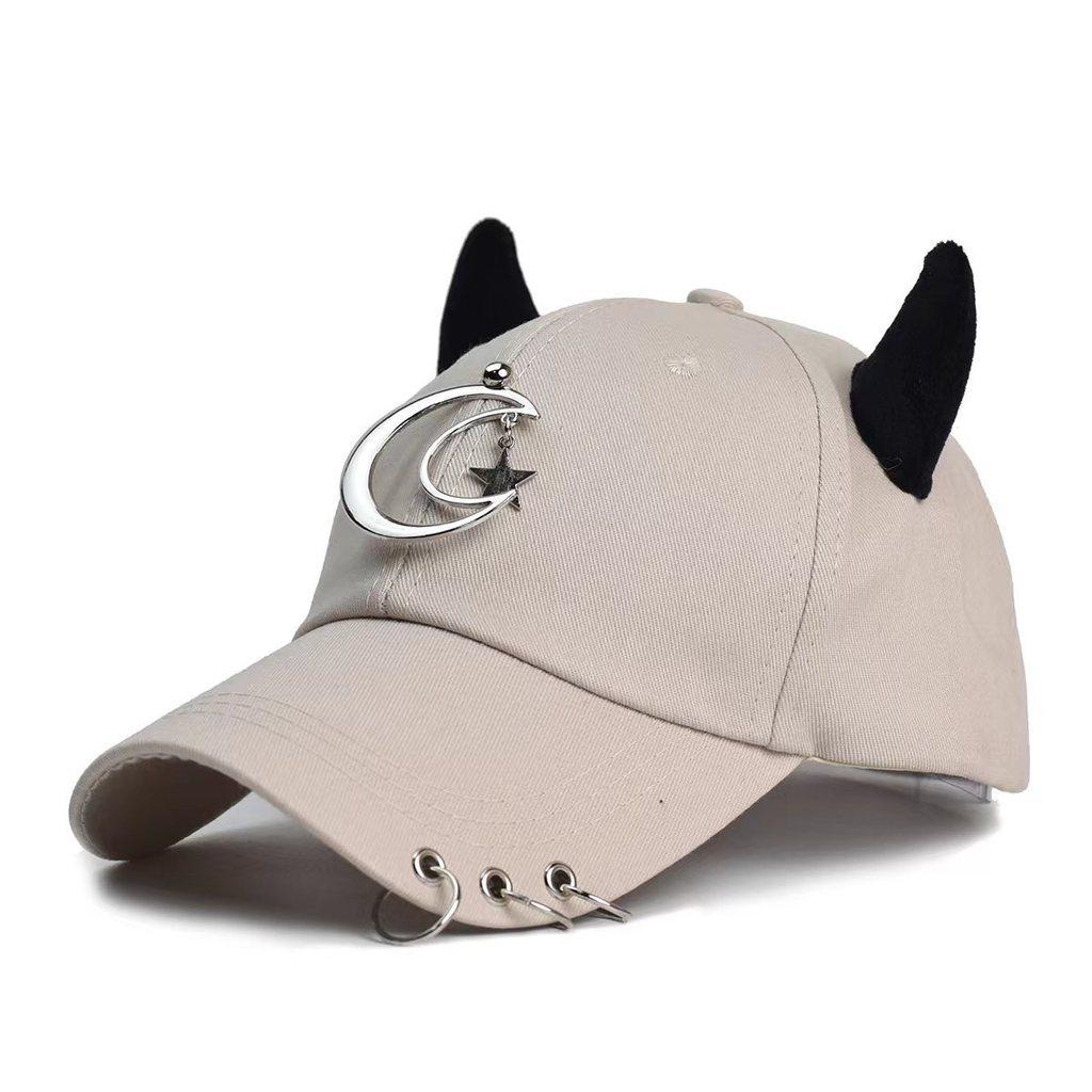 Streetwear Cool Cowhorn Baseball Cap With Metal Ring Embellishments For Urban Style