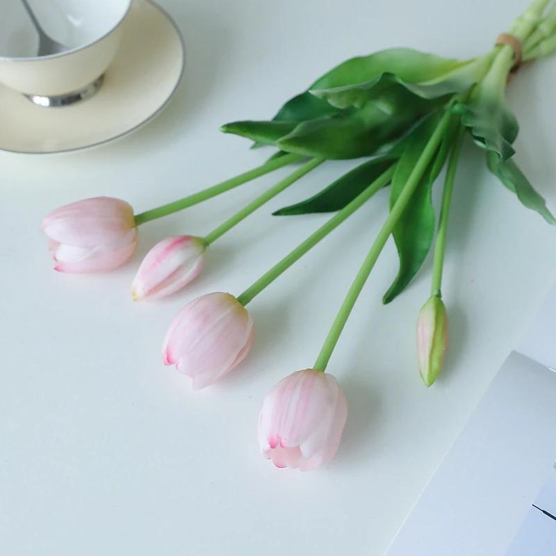 2 Stück 5 Köpfe Künstliche Tulpen Blumen Real Touch Luxus Silikon Kunstblume Haus Zimmer Hochzeit Dekoration Brautstrauß
