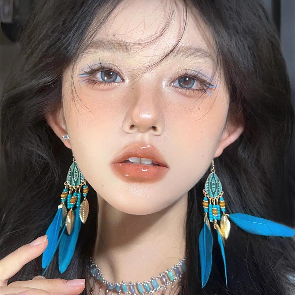 Seaside Vacation Retro Ethnic Style Handmade Fringed Earrings Femininity Yunnan Miao Versatile Long Earrings