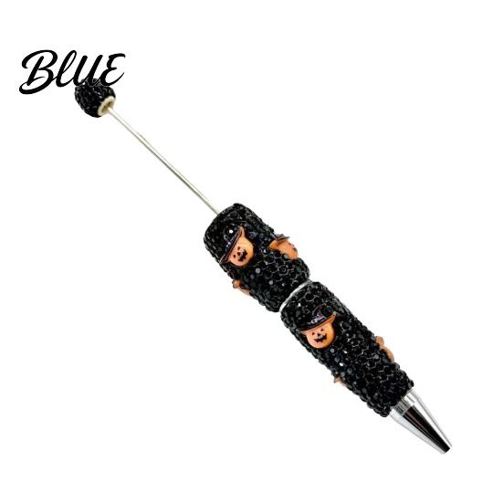 Rhinestone Writing Pen Beadable Pen Glitter Plastic Beaded Halloween Pumpkin Ghost Skull Smooth Gel Ink for DIY Craft Making School Office Supplies