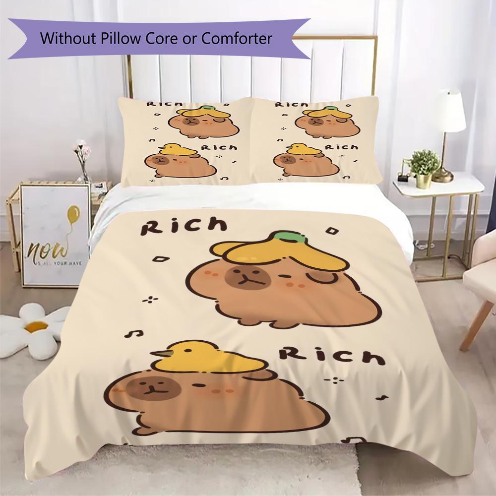 1 Stück Capybara süßes Muster Bettwäsche Steppdecke Set Bettbezug Kissenbezug Heimdekoration Geburtstagsgeschenk (1 Bettbezug + 2 Kissenbezüge, ohne Füllung)