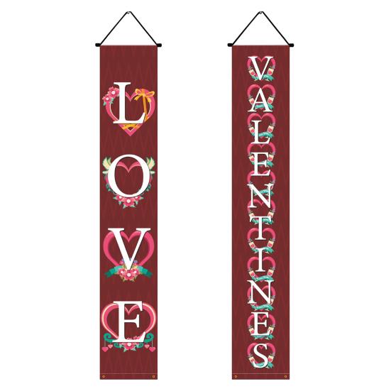 1 Pair Valentine's Day Couplet Eye-Catching Clear Pattern Door Hanging Banner for Home Holiday Decoration