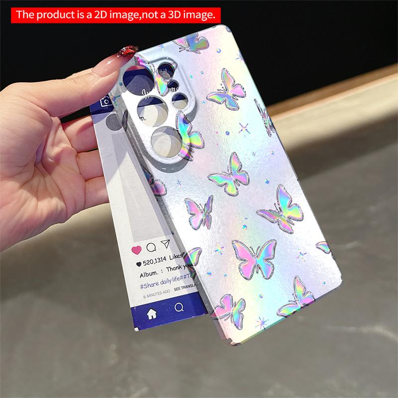 2DFlat Samsung phone case Iridescent Butterfly Pattern Phone Case Applicable to Galaxy S22 S23 S24 S25ULTRA S26 A12 A13 A14 A15 A16