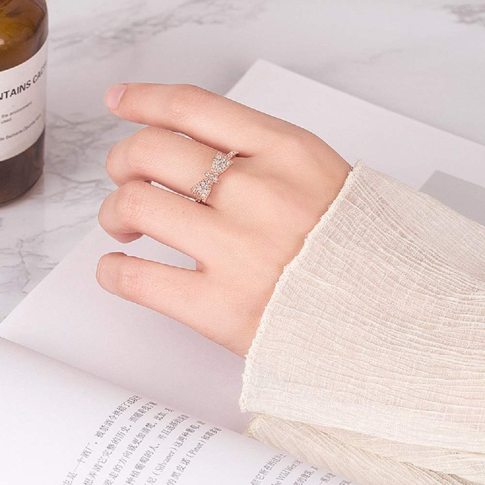 Lovely Bow Ring for Women Rose Gold with Clear Cubic Zirconia Pave Bridal Statement Anniversary Engagement Wedding Promise Romantic Band Ring