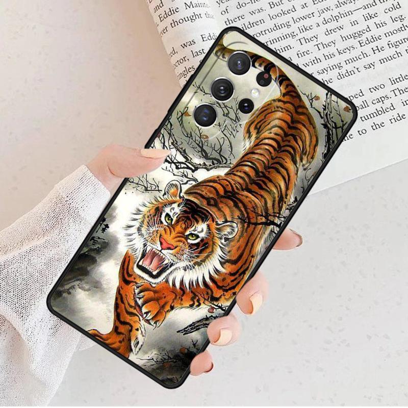 Japanese Ukiyo-e Art Panther Tiger Phone Case For Samsung Galaxy S25 S23 S30 S8 S21 S20 FE S24 S22 Note 10 20 Plus Lite Ultra