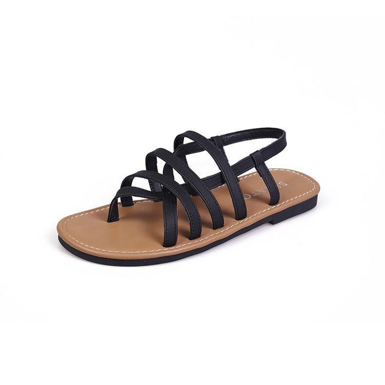 

Soft leather version~ Roman sandals women s 2025 summer new outer wear flat-bottomed retro skirt not tired feet beach shoes 35