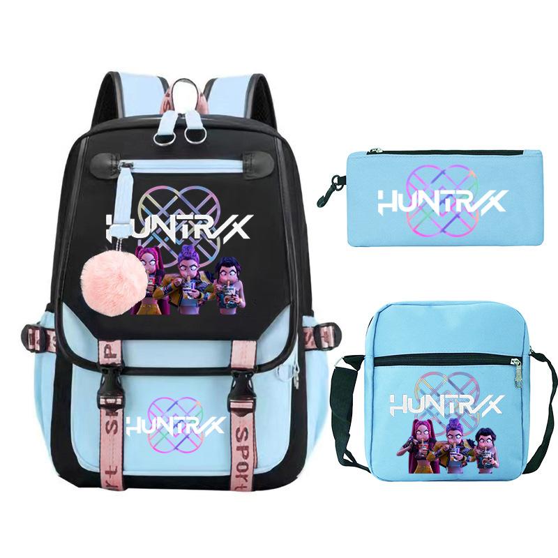 Kpop Trend Backpack Large Capacity Student School Bag Three-Piece Pencil Case Casual Shoulder Bag