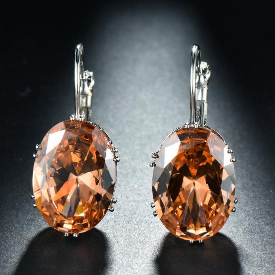 Fashion Women Oval Cubic Zirconia Inlaid Leverback Earrings Party Jewelry Gift