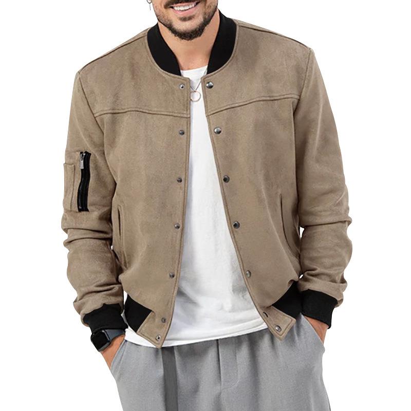 Suede Stand-Up Collar Men's Button Cardigan Jacket - Autumn/Winter Retro American Casual Outerwear