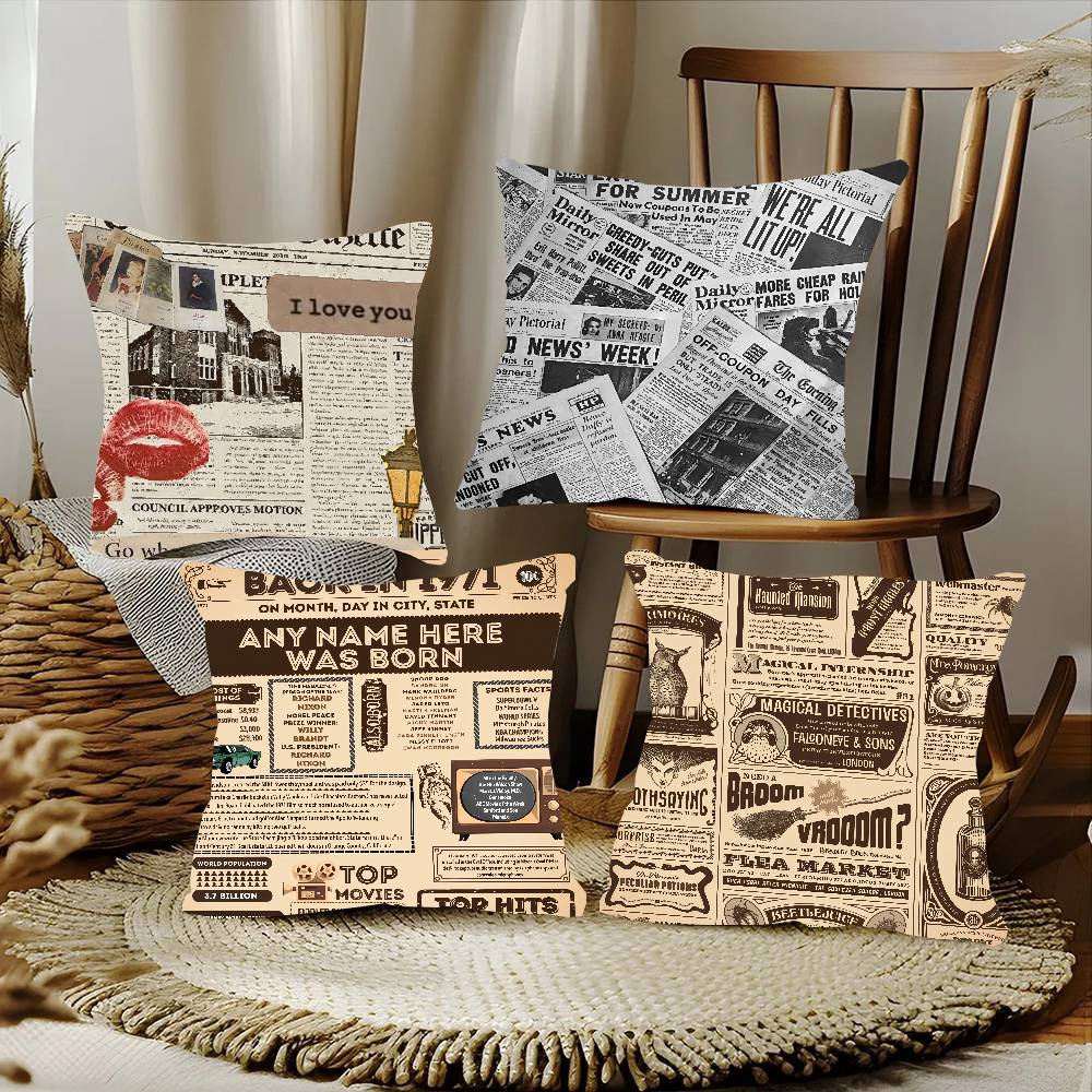Federa Cuscino Giornale Retro Americana Decorazione Casa Coperta per Divano Letto Auto Decorazione Stanza Idea Regalo