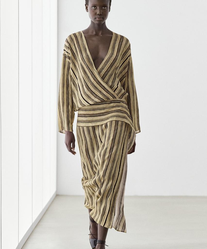 Masimodutti Striped Belt Detail Midi Dress